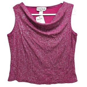 Vintage Ronni Nicole Metallic Stretch Top Womens L Fuchsia Sequin Glitter Purple